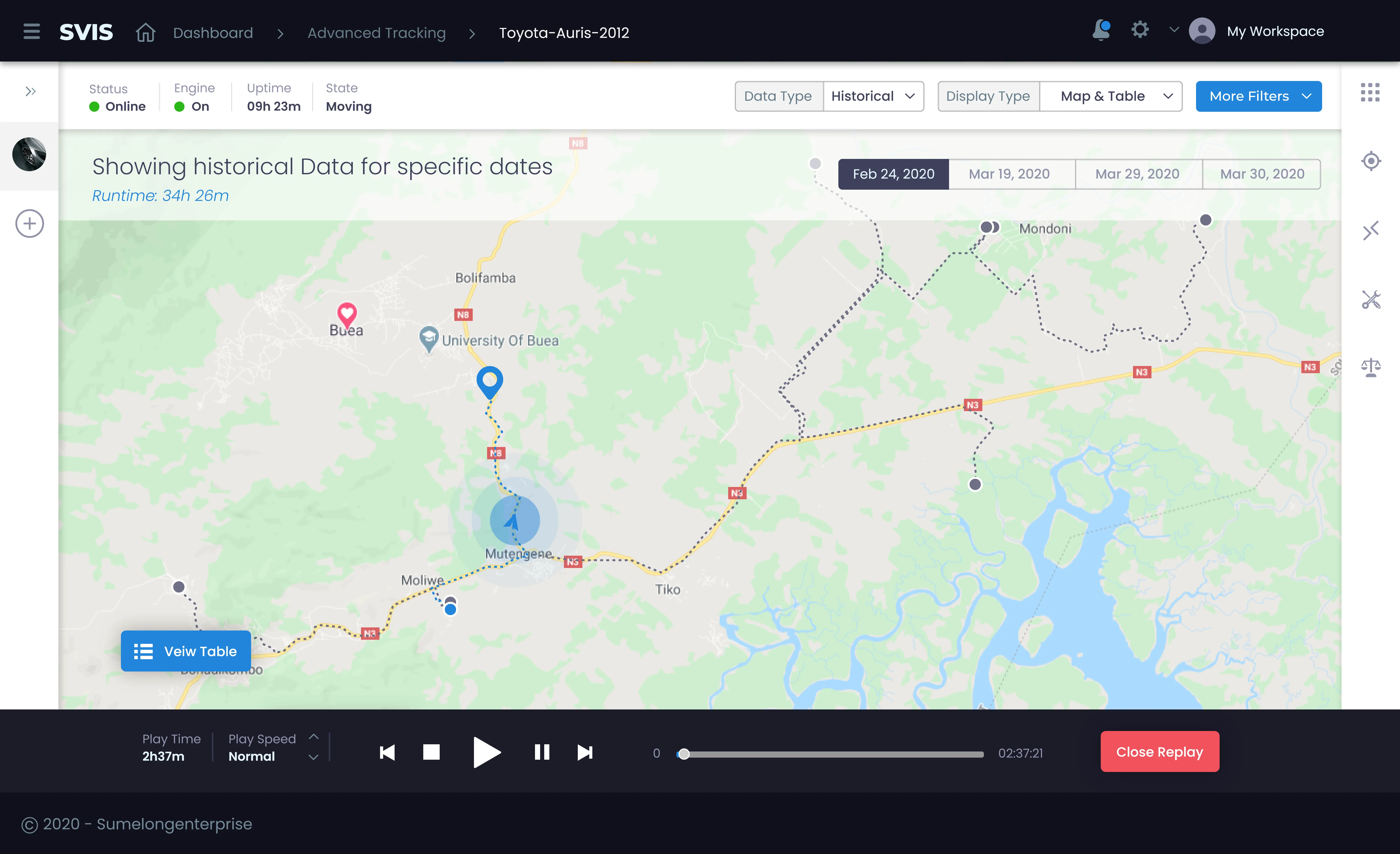 Historical tracking playback (web)