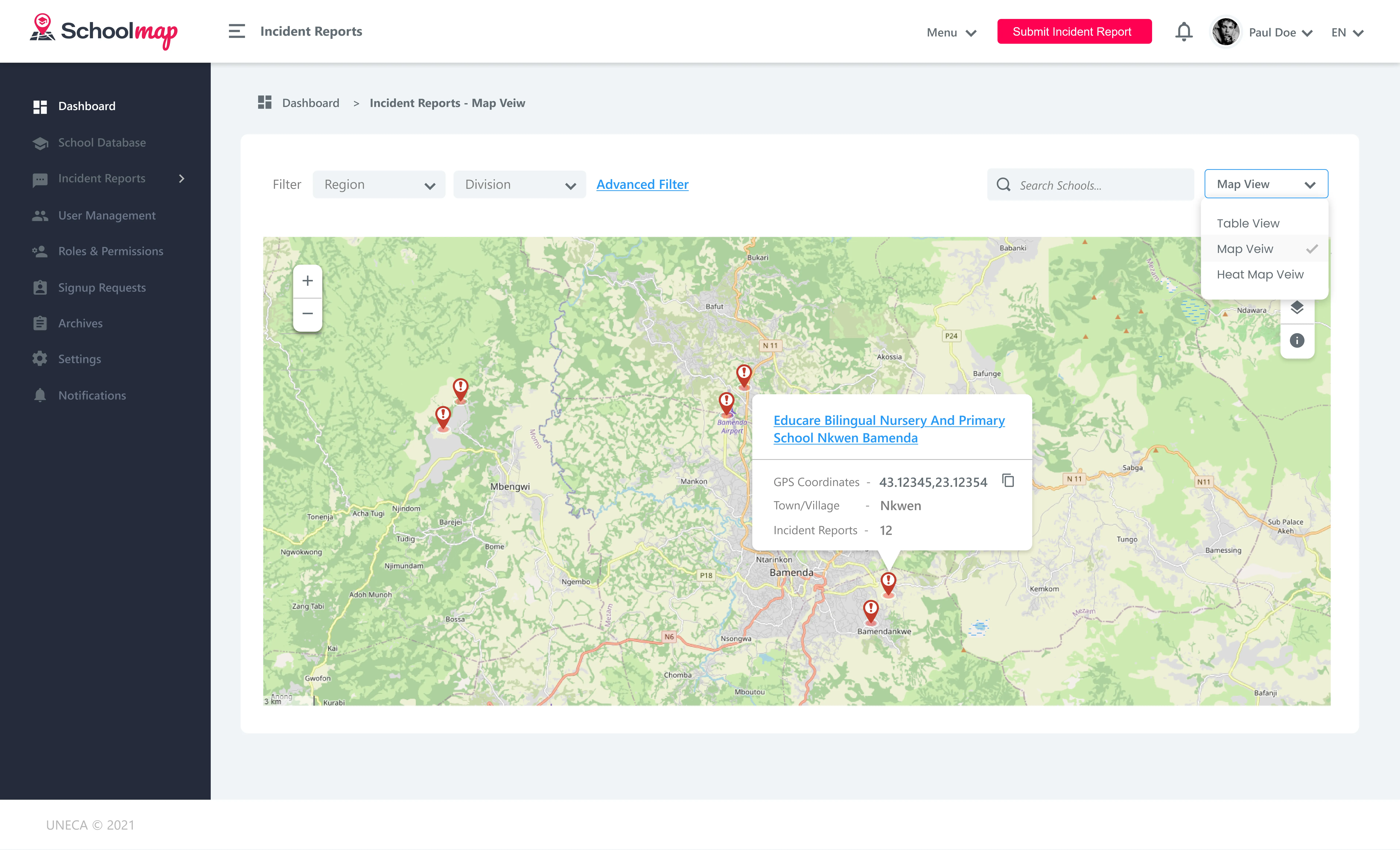 Incidents sur la carte (web)
