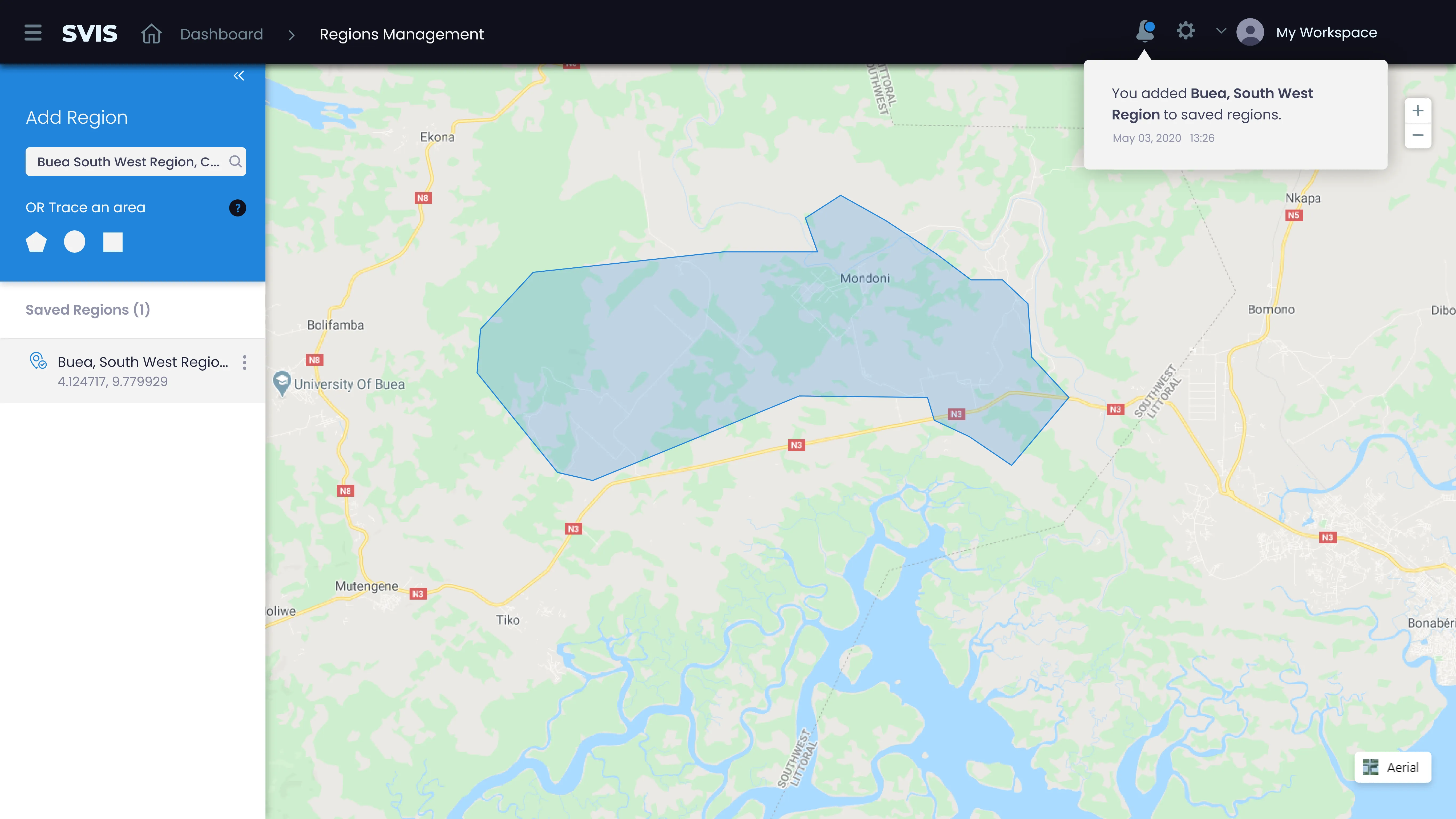 Drawing a region on the map (web)