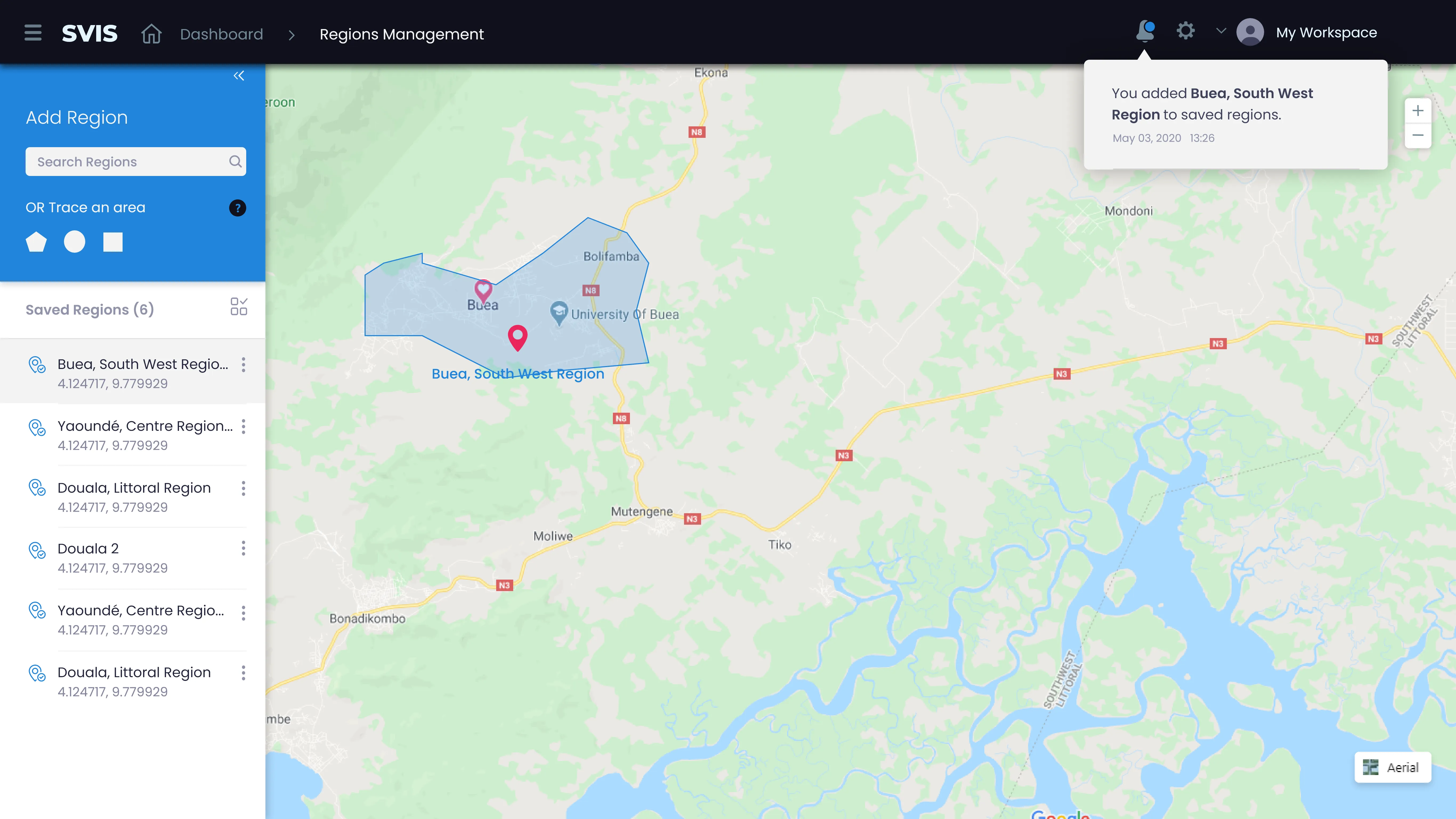 Regions management (web)