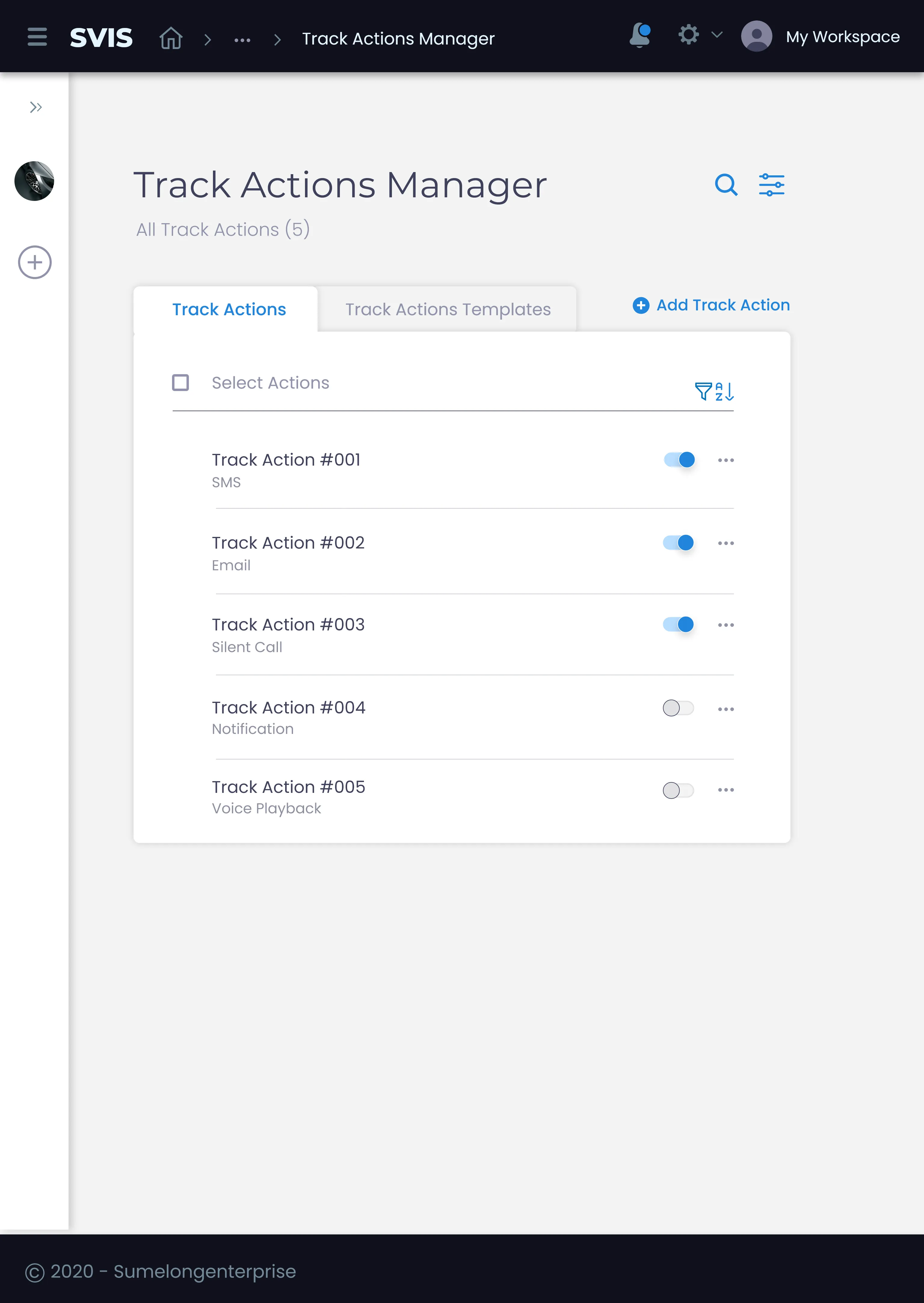 Track Actions Manager (Android tablet)