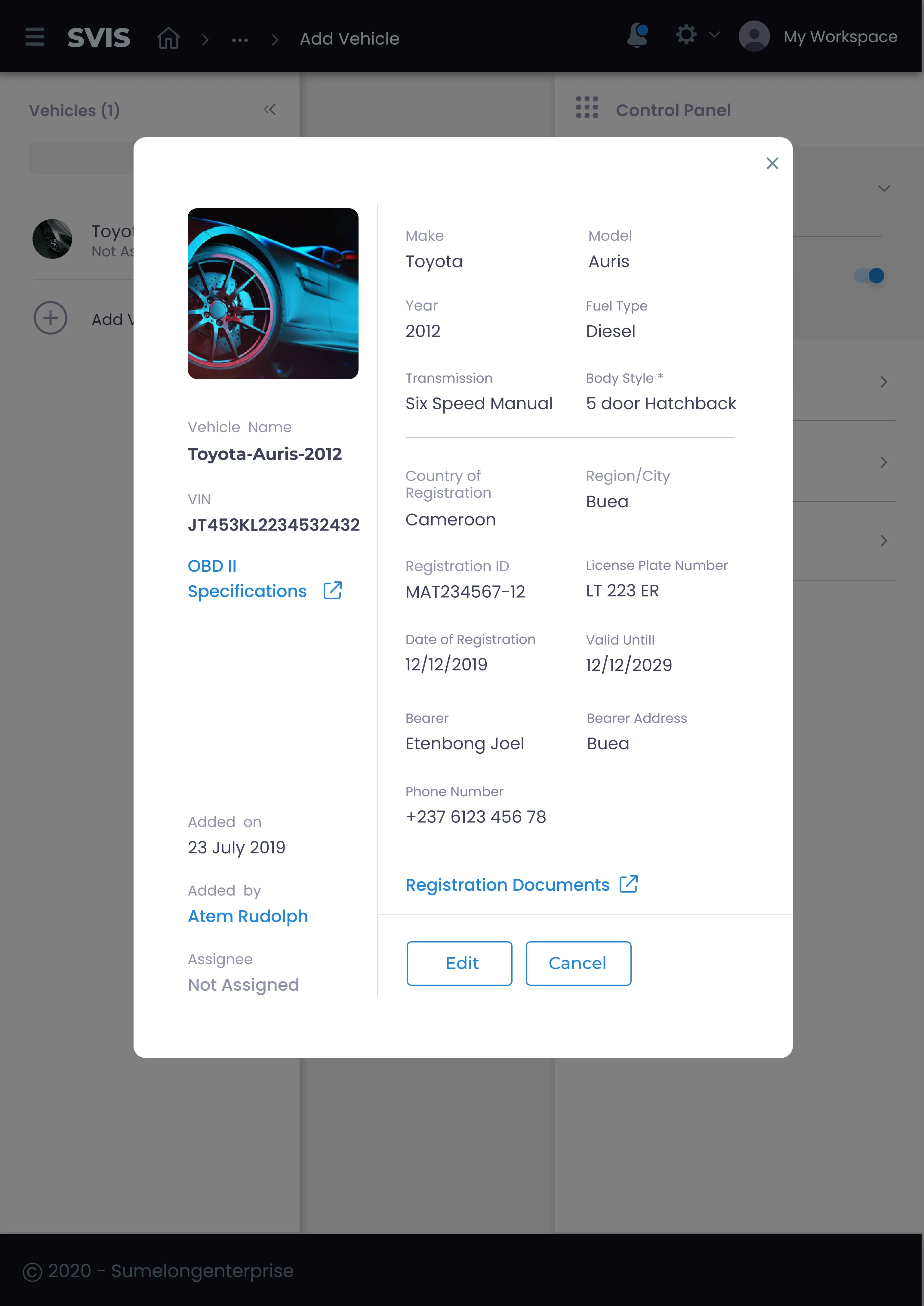 Vehicle profile (Android tablet)